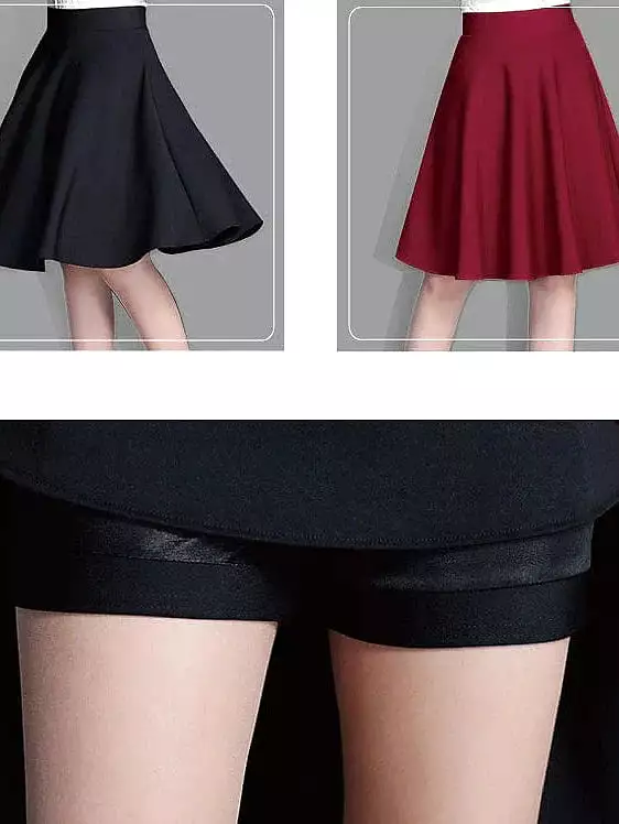 Women's Swing Work Skirt with Ruffle Detail in Black and Wine Red - M, L, XL