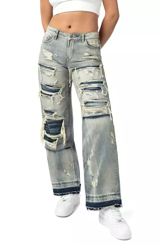 Women's Wide Leg Ripped Jean