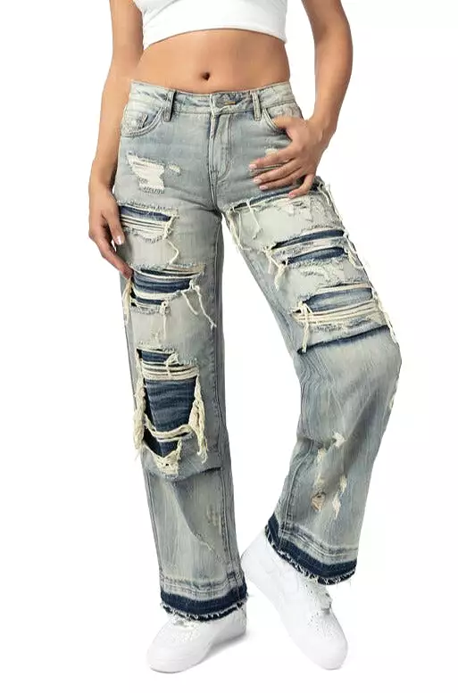 Women's Wide Leg Ripped Jean