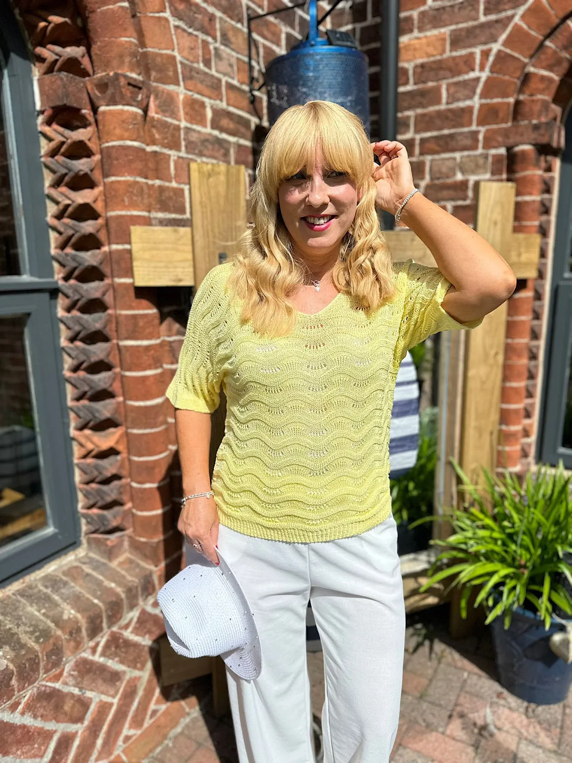 Yellow Wavy Knit Short Sleeve Sharon