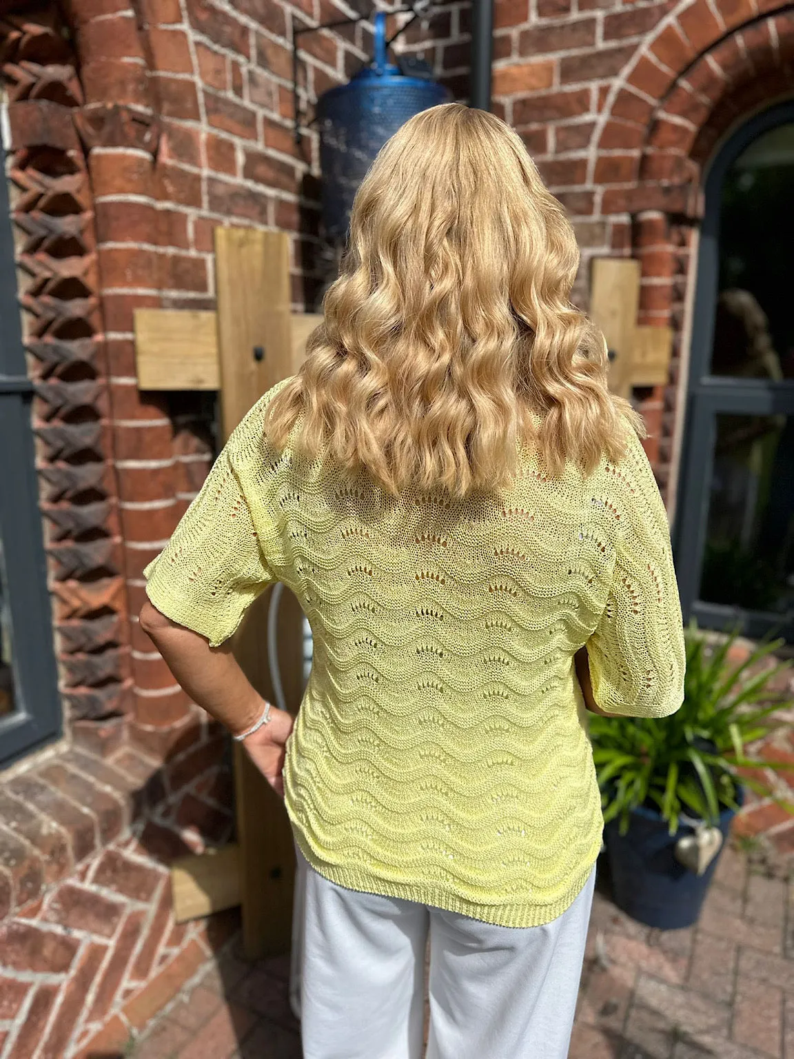 Yellow Wavy Knit Short Sleeve Sharon